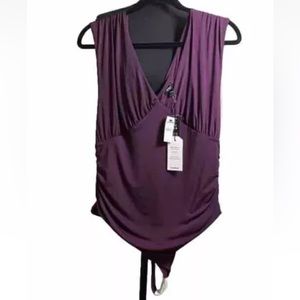 Express / Body Contour Compression Empire V-Neck Thong Bodysuit NWT